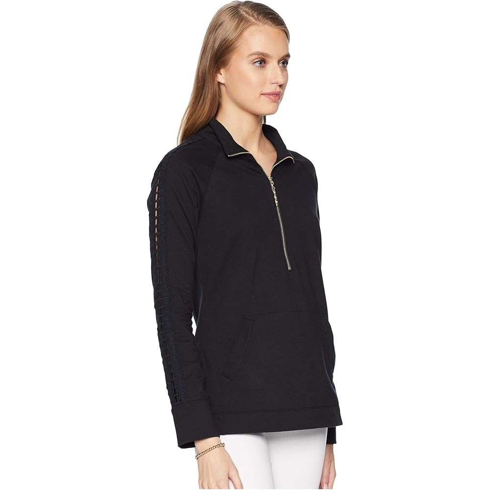 LILLY PULITZER | Skipper Popover Pullover 1/2 Zip Sweater Black Gold‎ Crochet XS